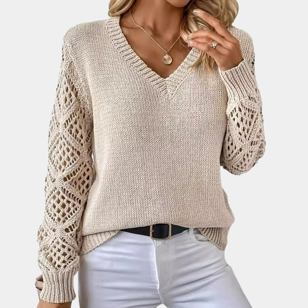 CECILIA - Elegancki Sweter Damski z Dekoltem w Serek