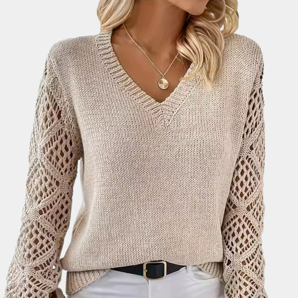 CECILIA - Elegancki Sweter Damski z Dekoltem w Serek