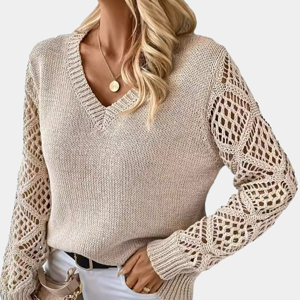 CECILIA - Elegancki Sweter Damski z Dekoltem w Serek