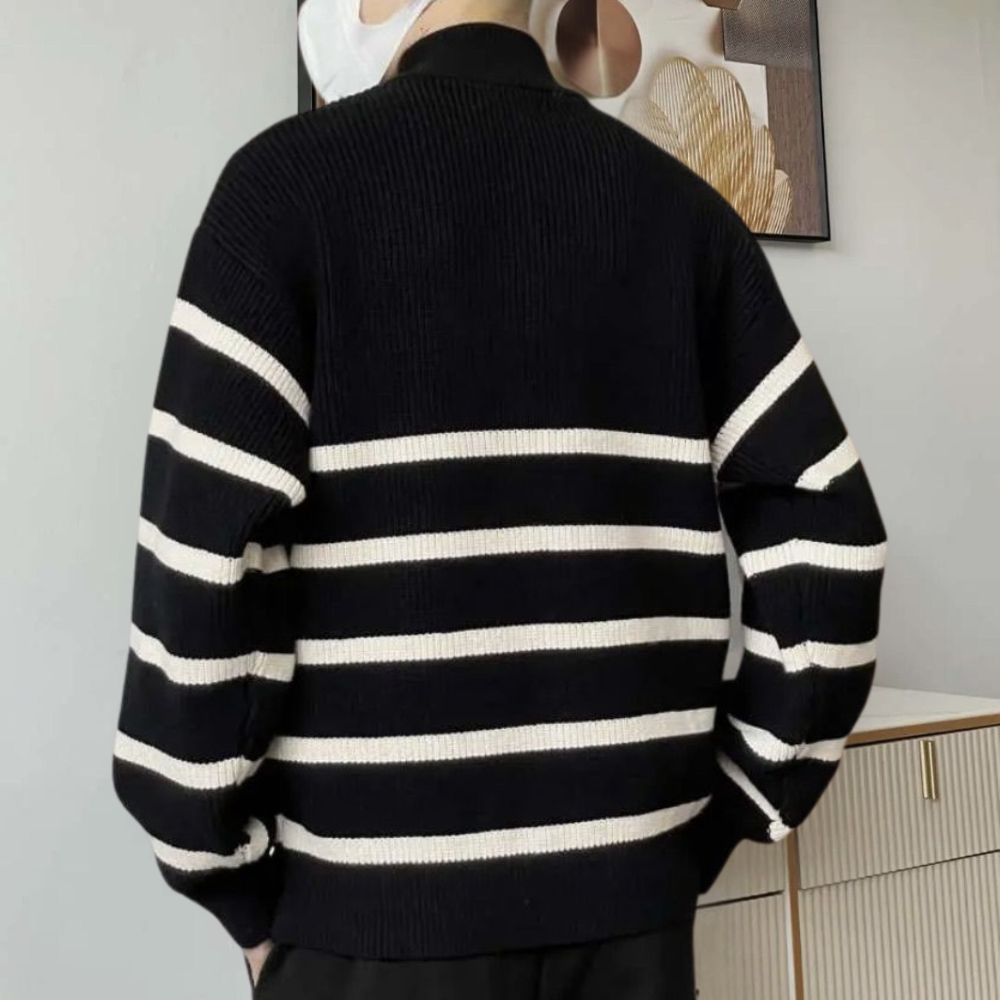 LARS | Stylowy męski sweter w paski z zamkiem