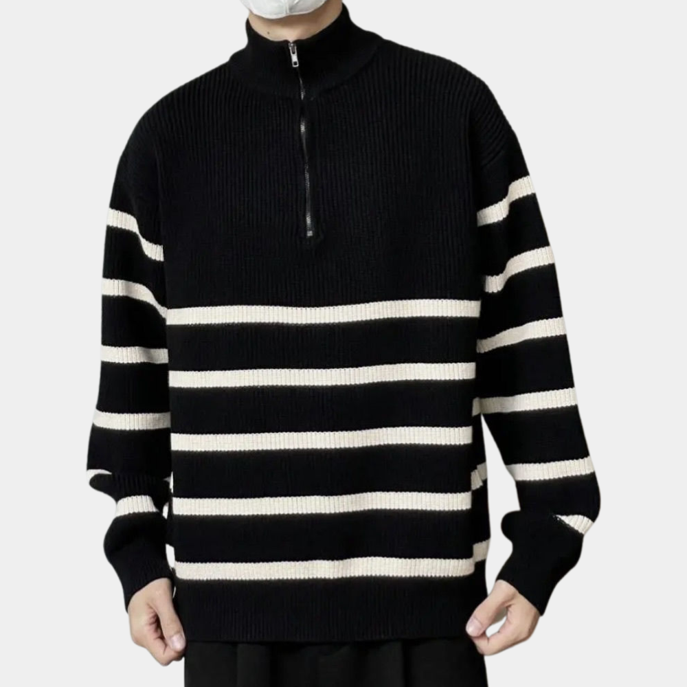 LARS | Stylowy męski sweter w paski z zamkiem