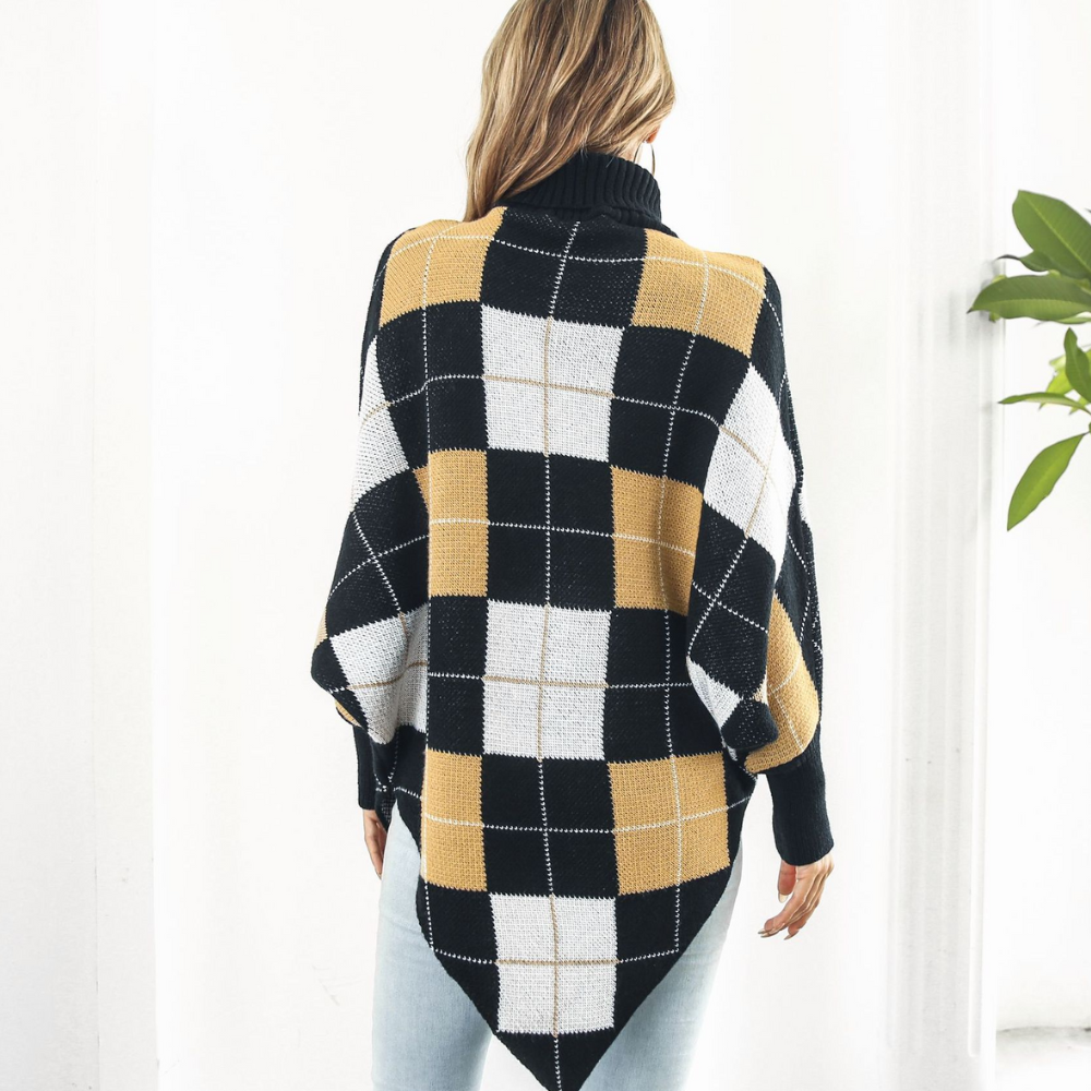 MALIN - Damski Sweter z Kwadratowym Wzorem