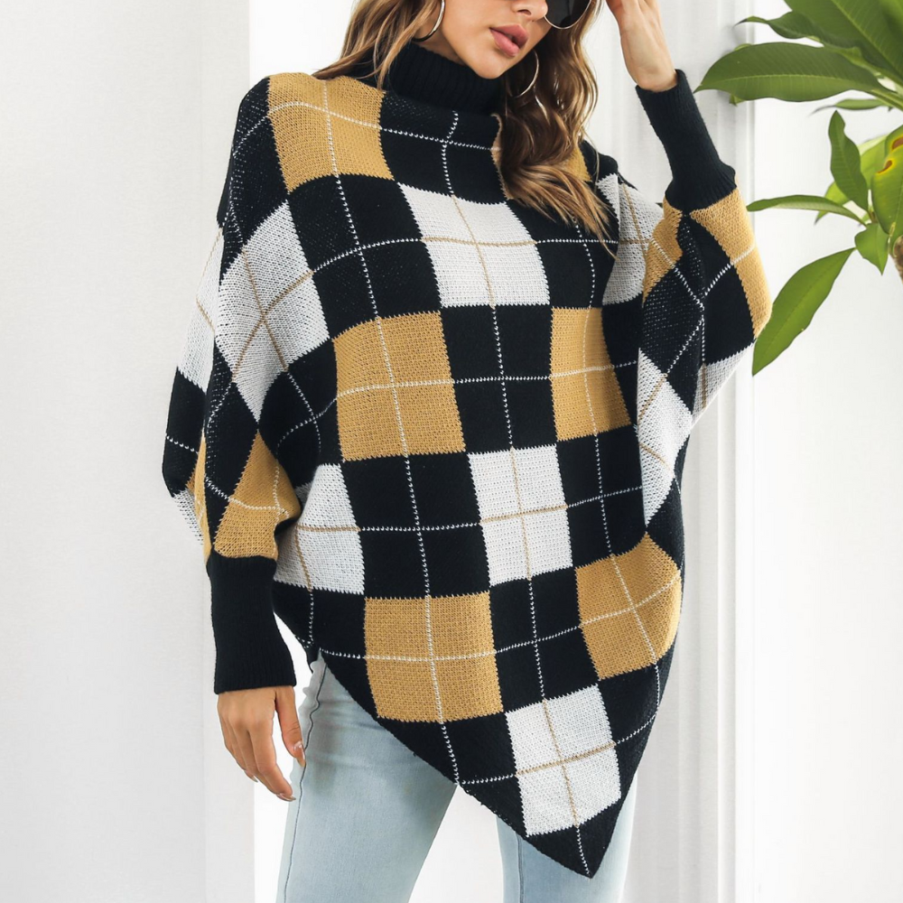 MALIN - Damski Sweter z Kwadratowym Wzorem