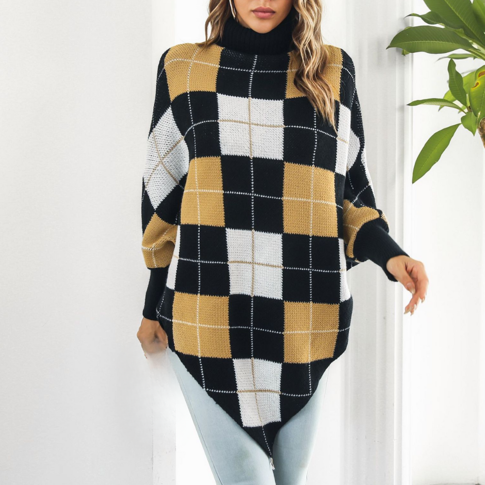 MALIN - Damski Sweter z Kwadratowym Wzorem