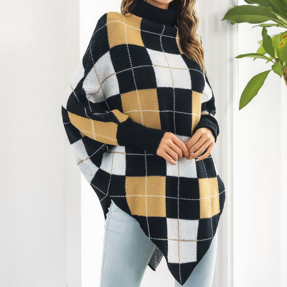 MALIN - Damski Sweter z Kwadratowym Wzorem