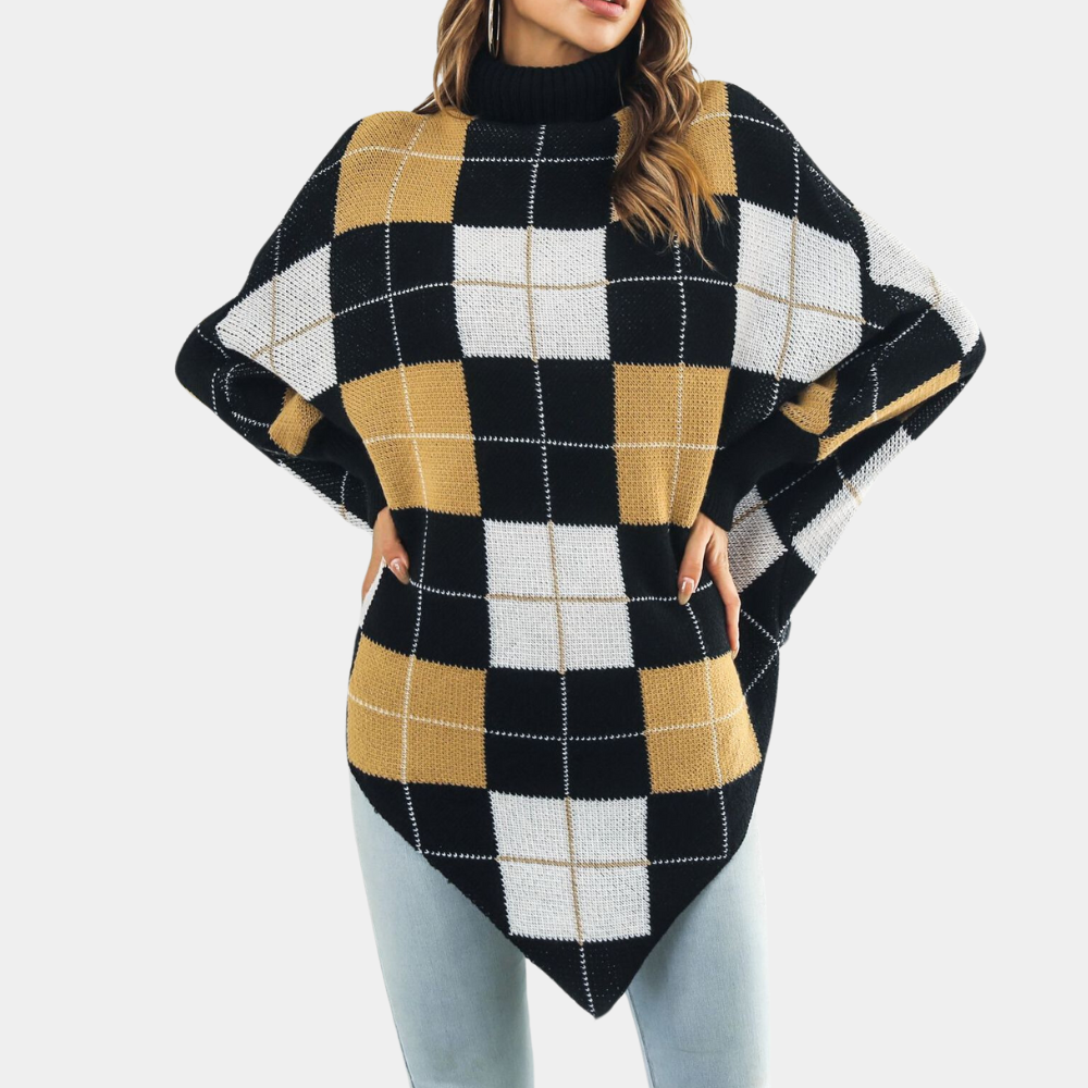 MALIN - Damski Sweter z Kwadratowym Wzorem
