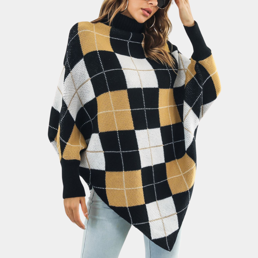 MALIN - Damski Sweter z Kwadratowym Wzorem