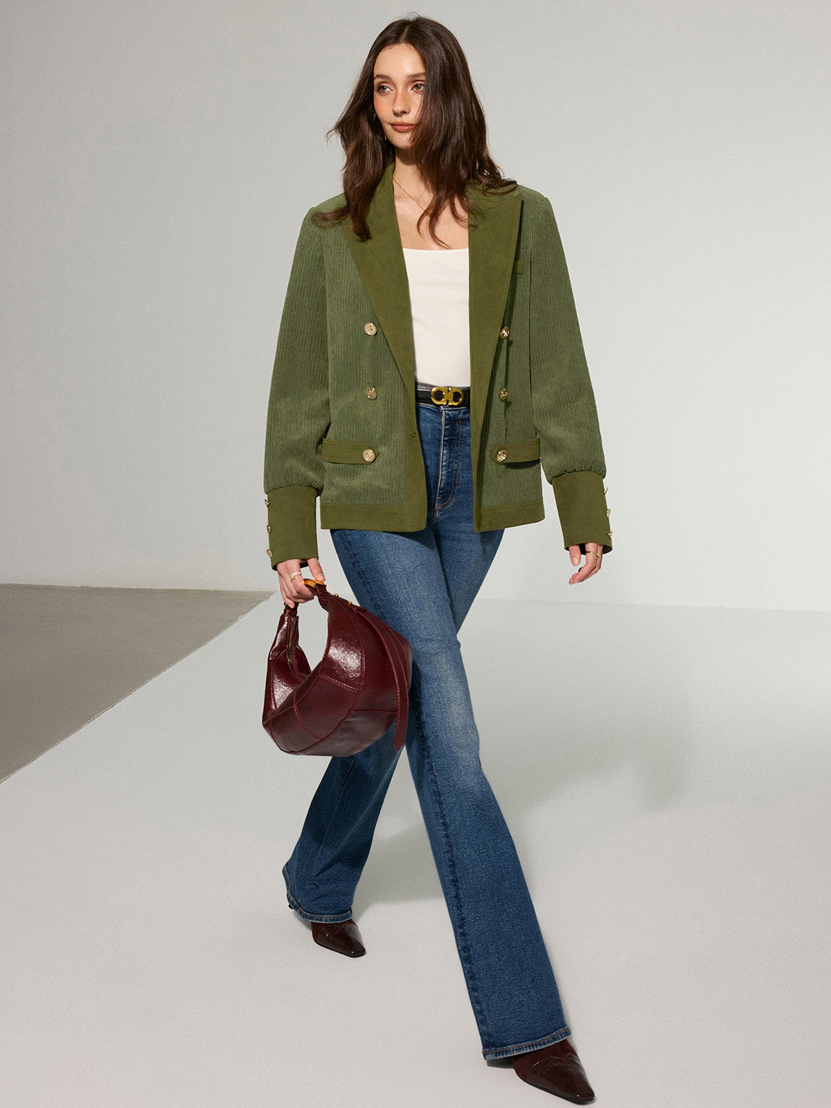 Mikaela | Korduroy Żakiet z Kołnierzem i Metalowymi Guzikami