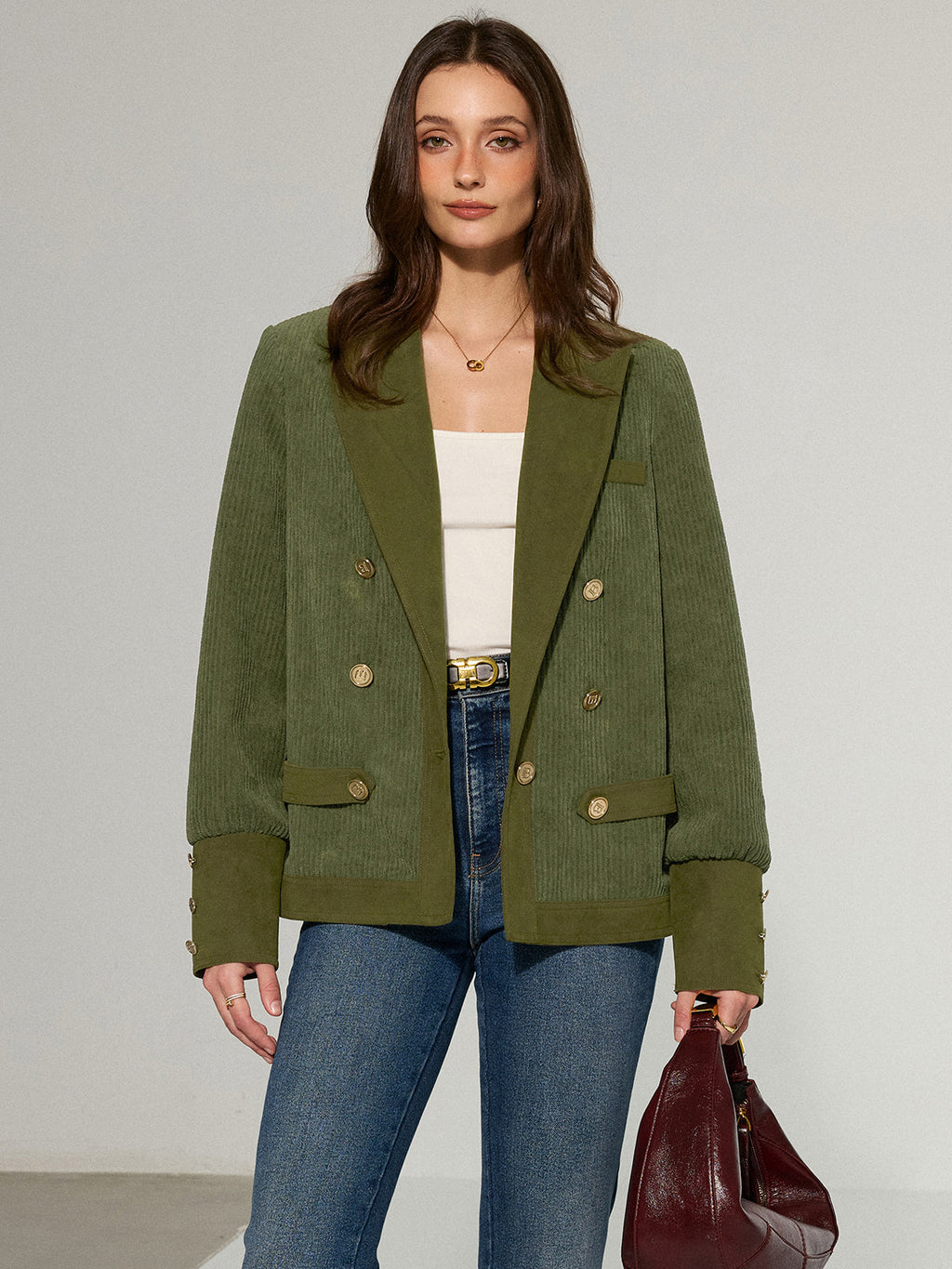 Mikaela | Korduroy Żakiet z Kołnierzem i Metalowymi Guzikami