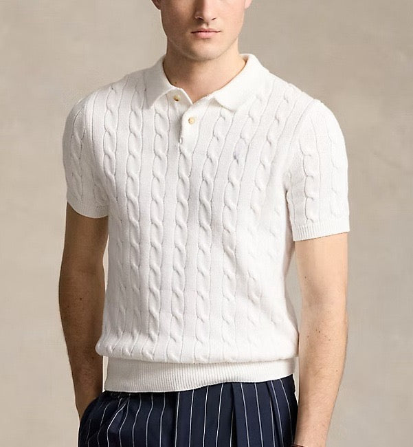 FLORENCE - Letni polo sweter z plecionym wzorem