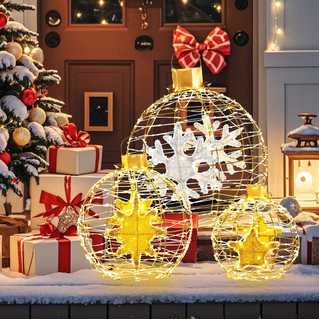 FestiveSpheres – Zestaw 3 LED Bombek Choinkowych jako Wiszące i Stojące Ornamenty