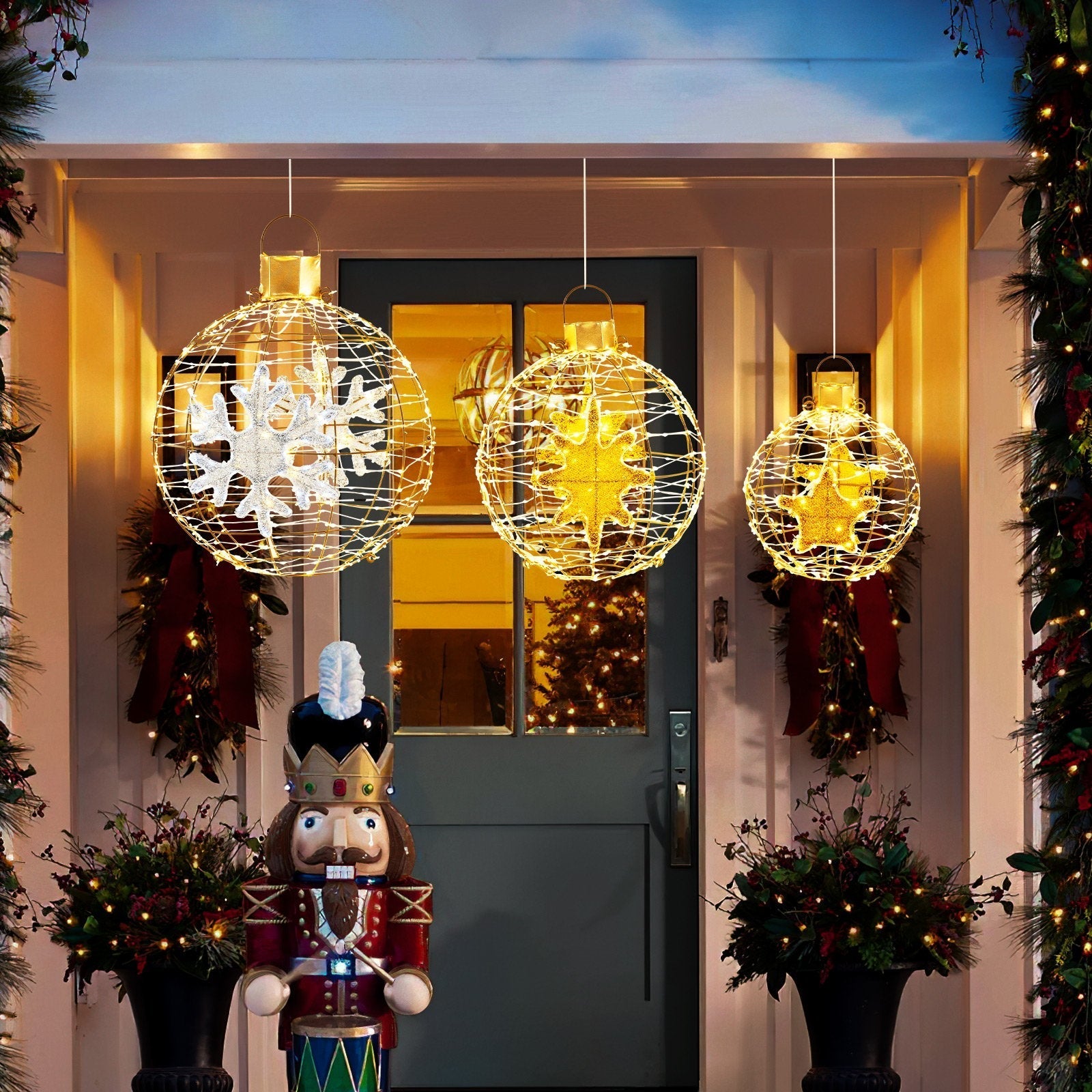 FestiveSpheres – Zestaw 3 LED Bombek Choinkowych jako Wiszące i Stojące Ornamenty