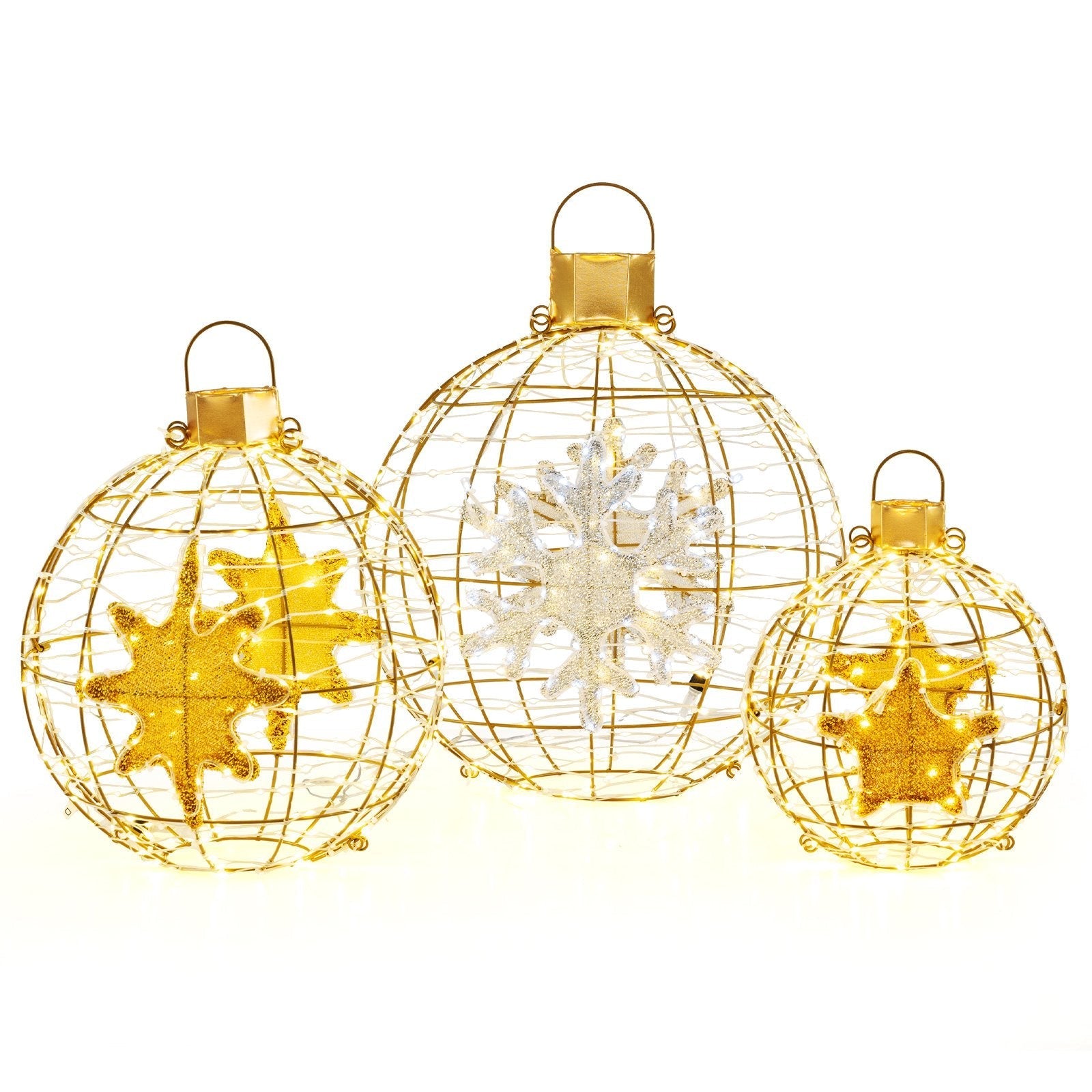FestiveSpheres – Zestaw 3 LED Bombek Choinkowych jako Wiszące i Stojące Ornamenty
