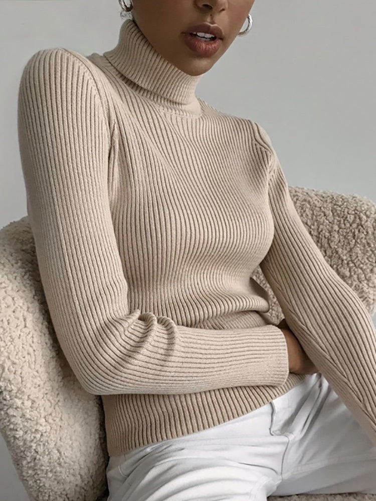 YARA | Damski Sweter z Golfem w Prążki
