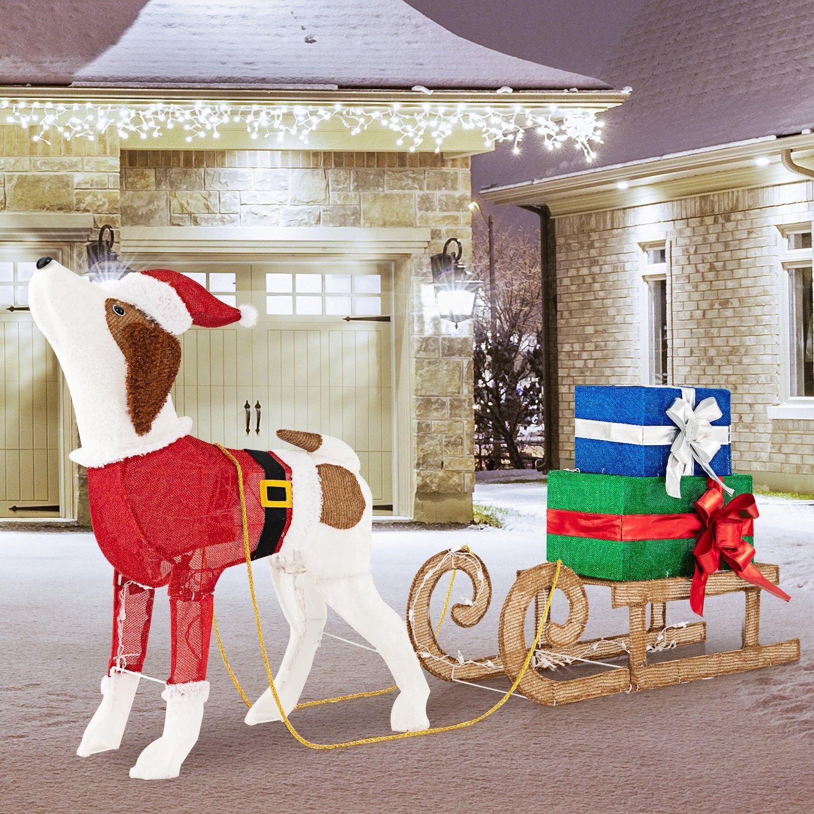 FestivePaws – Świąteczne Psie Sanki z Oświetleniem i Dekoracją Prezentów