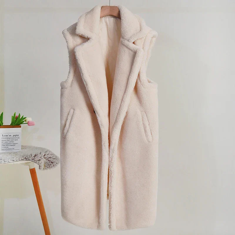 Bez rękawów damski płaszcz teddy | Ciepły i stylowy