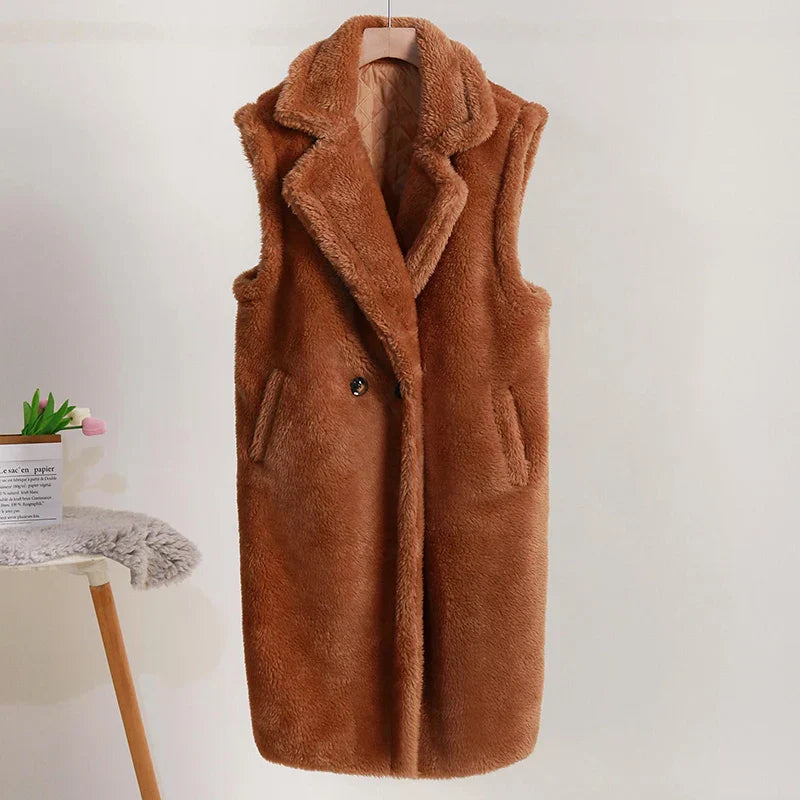 Bez rękawów damski płaszcz teddy | Ciepły i stylowy