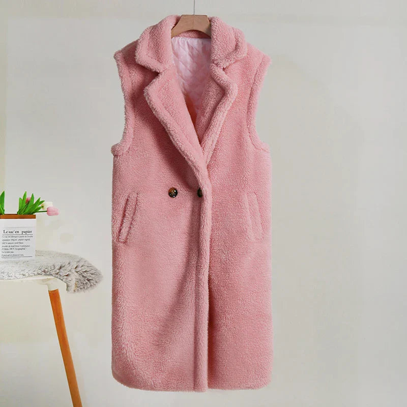 Bez rękawów damski płaszcz teddy | Ciepły i stylowy