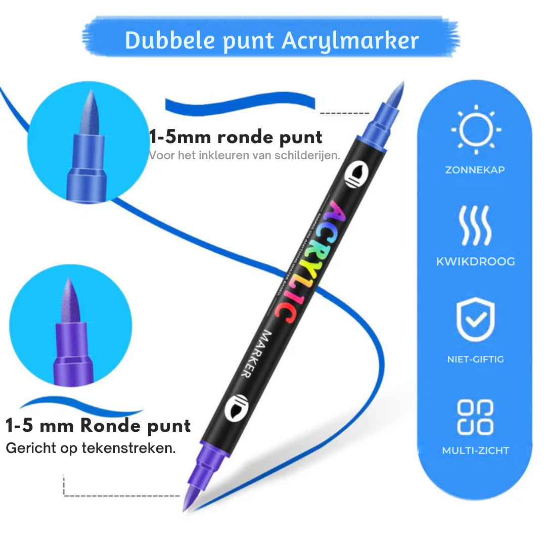 Dwustronne akrylowe markery – 36 sztuk w 72 intensywnych kolorach bez smug