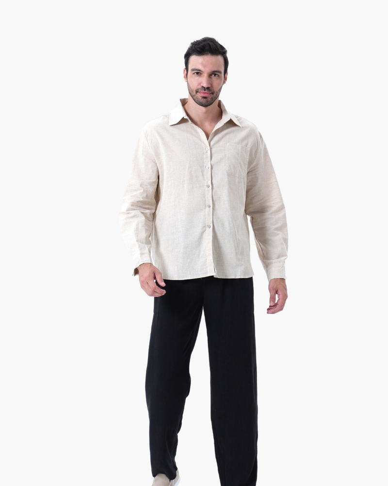 Stylowy Lniany Top z Długim Rękawem