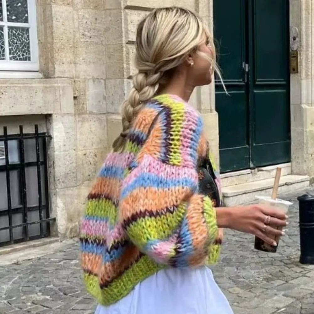 Lina | Damski sweter w paski z otwartym przodem