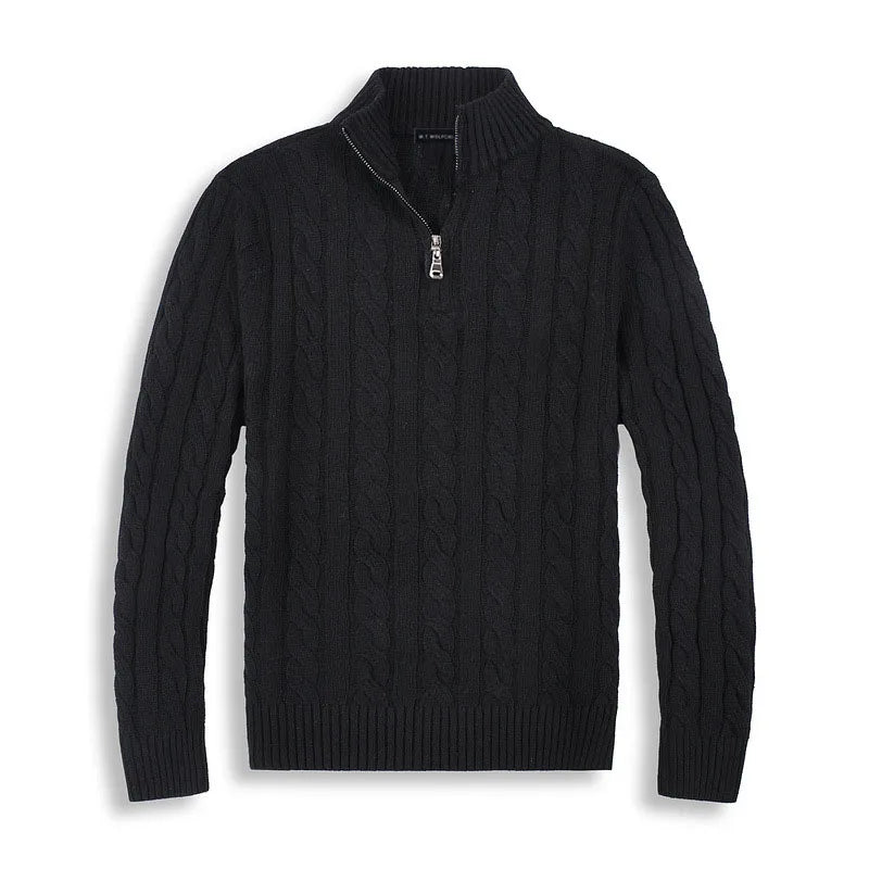 Męski Sweter – Wzór Warkoczowy z Połową Zippera