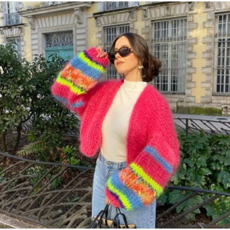 Lina | Damski sweter w paski z otwartym przodem