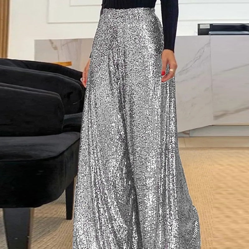 GINA – Eleganckie Spodnie z Brokatowym Akcentem dla Kobiet