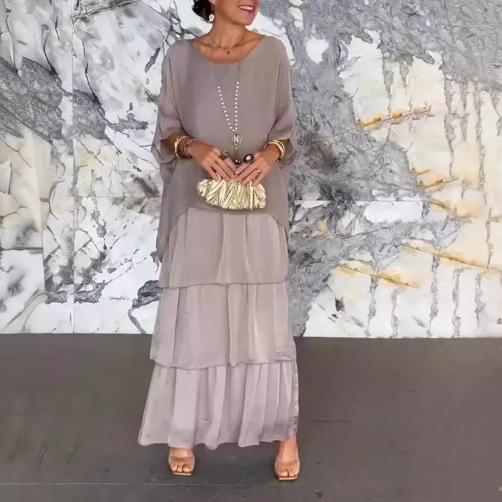 Isabella - Letnia Sukienka Maxi z Krótkim Rękawem