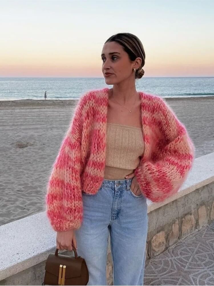 Lina | Damski sweter w paski z otwartym przodem