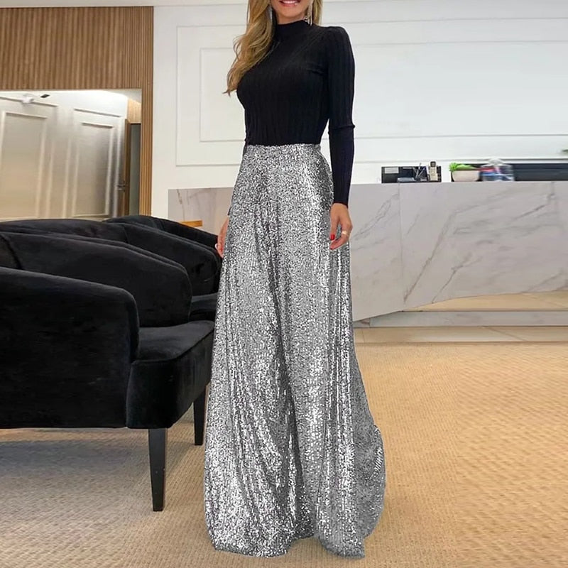 GINA – Eleganckie Spodnie z Brokatowym Akcentem dla Kobiet