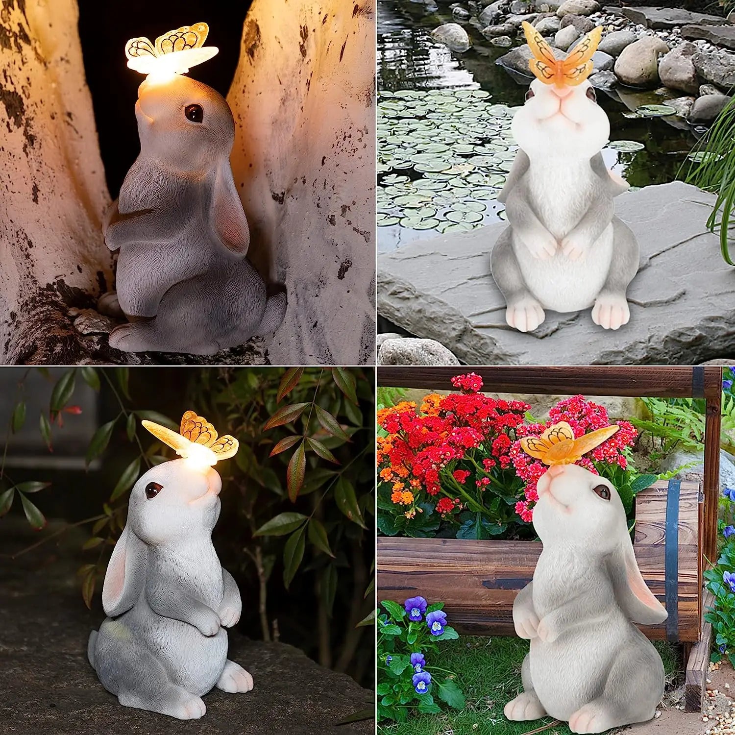 BunnyGlow - Urokliwa Lampa Ogrodowa z Królikiem i Motylem - Słoneczna Lampa do Ogrodu