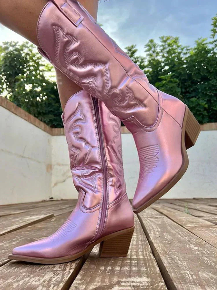 CAIT | Eleganckie metaliczne botki damskie