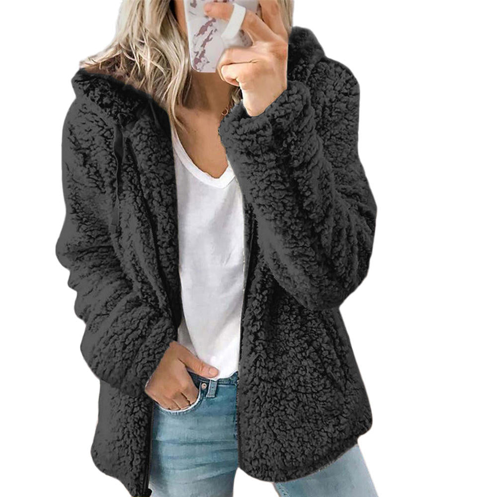 W&W Moda Damska | Elegancki Płaszcz z Pluszowego Fleece: Miękki Płaszcz z Kieszeniami i Zapięciem na Zamek