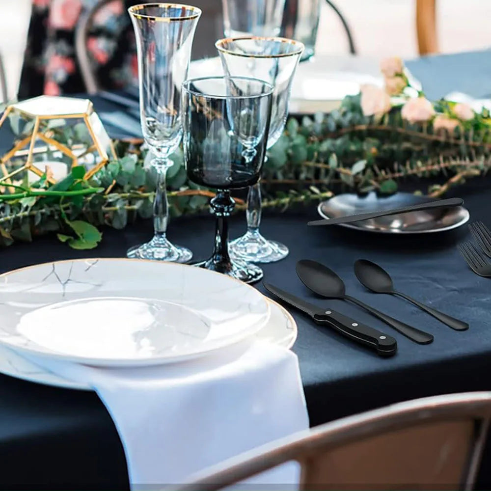 BlackLuxury | Zestaw sztućców dla 4 osób z eleganckim czarnym i srebrnym wykończeniem