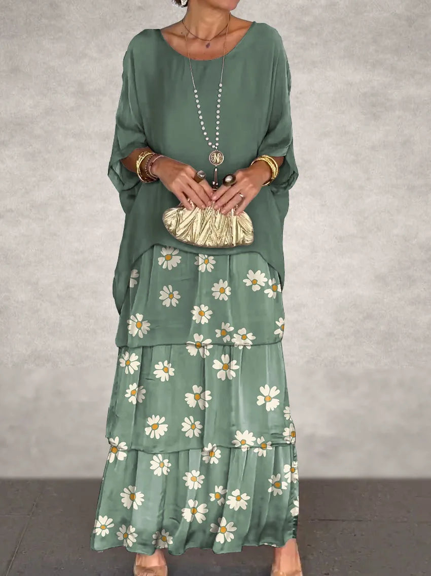 Isabella - Letnia Sukienka Maxi z Krótkim Rękawem