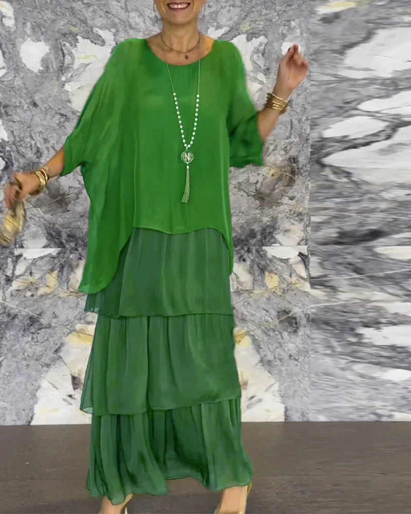 Isabella - Letnia Sukienka Maxi z Krótkim Rękawem