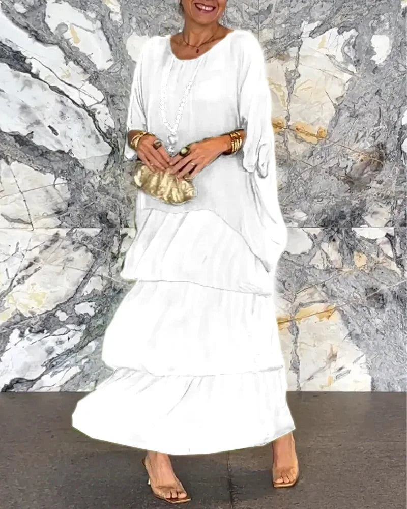 Isabella - Letnia Sukienka Maxi z Krótkim Rękawem