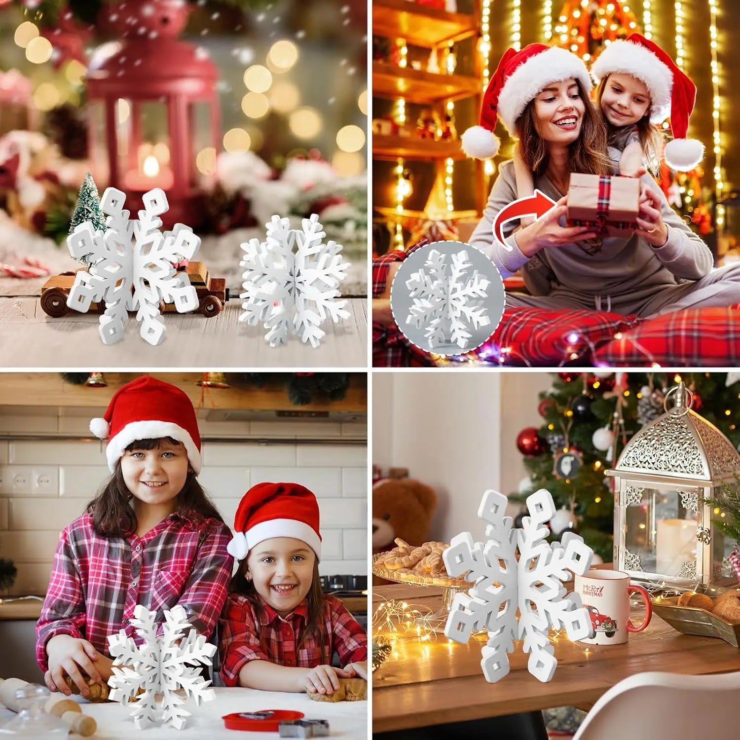 SnowyGlow – 6-elementowy Zestaw Drewnianych Ornamentów na Stół Bożonarodzeniowy