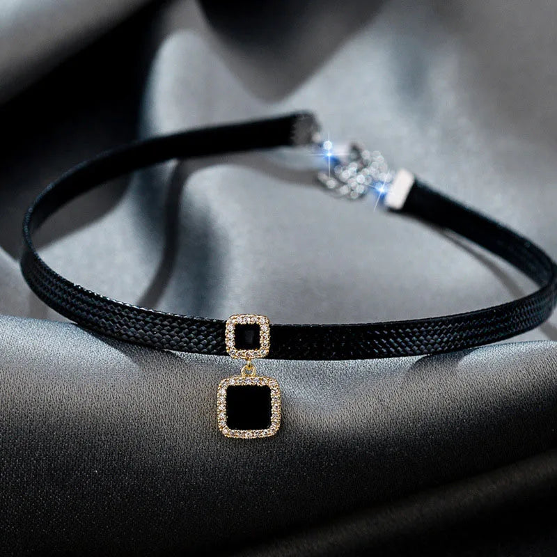 Geometric Necklace with Crystals