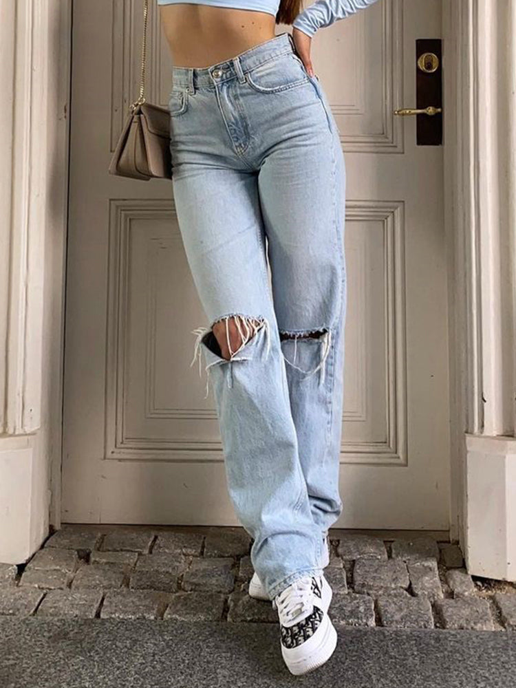 JACQUELINE – Luźne Jeansy Baggy z Wysokim Stanem