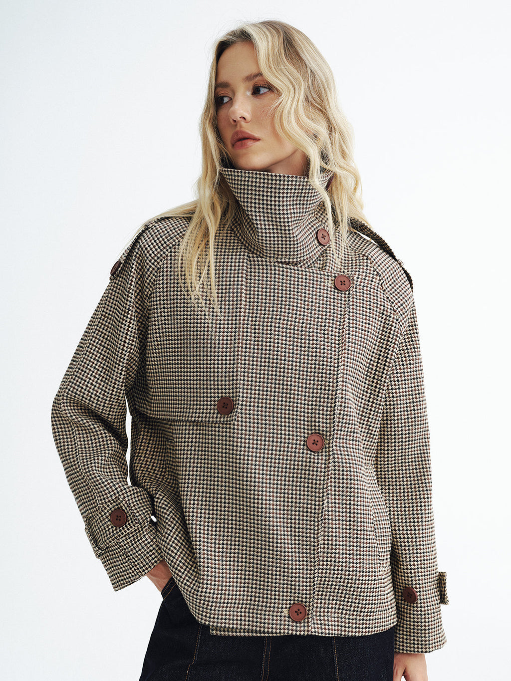 Henley | Retro Plaid Cropped Trench Jacket