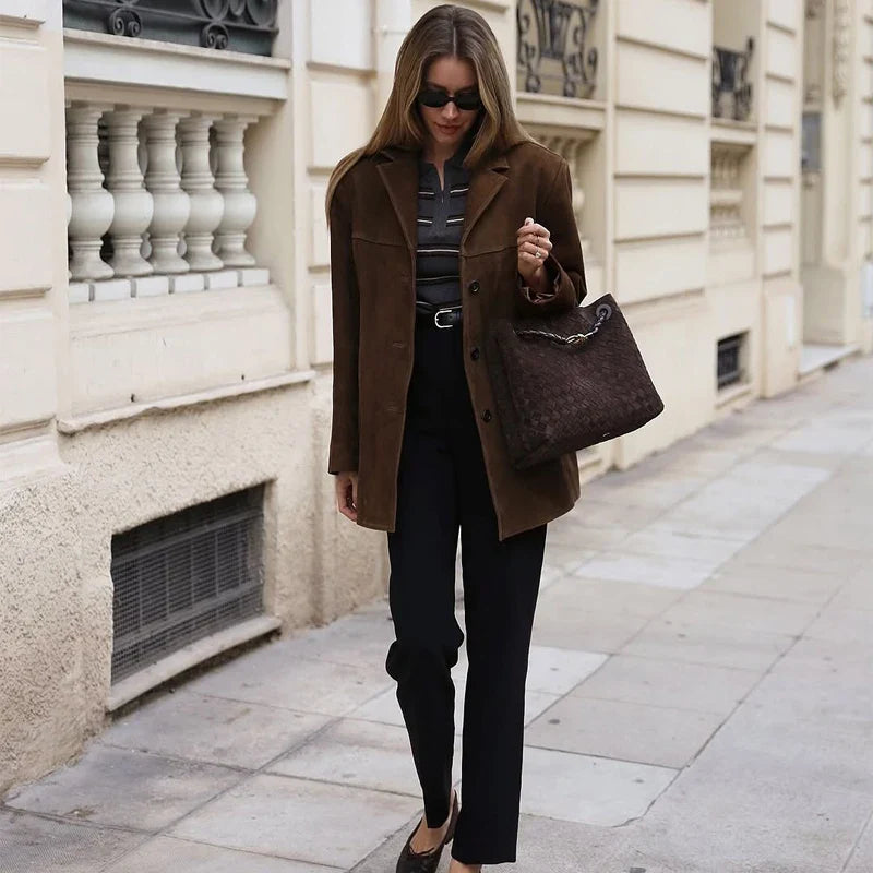 Women's Retro Brown Suede Leather Jacket – Perfect for Autumn and Winter