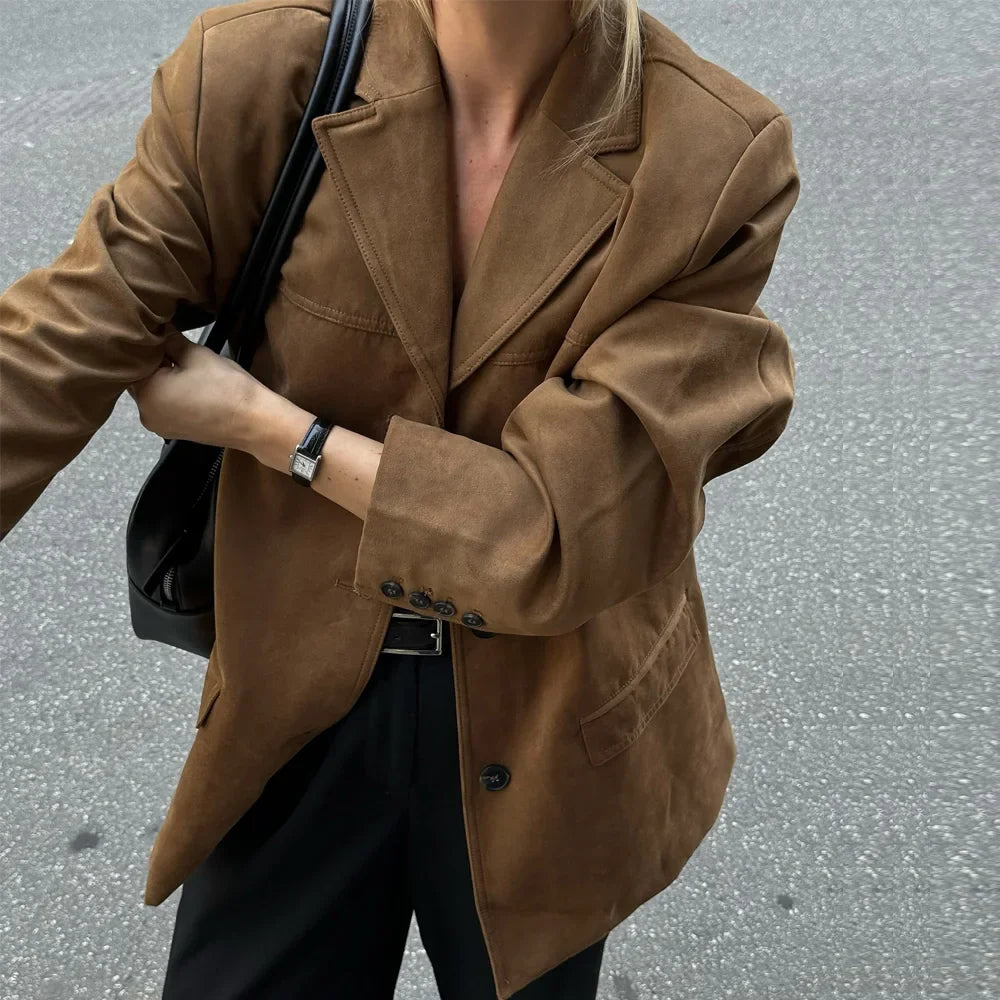 Women's Retro Brown Suede Leather Jacket – Perfect for Autumn and Winter