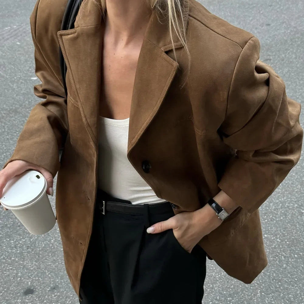 Women's Retro Brown Suede Leather Jacket – Perfect for Autumn and Winter