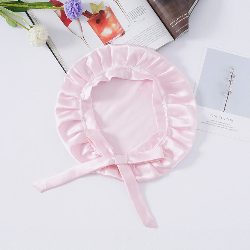 OpalSilk - Jedwabna Czapka do Snu z Koronkowymi Detalami i Wstążkami