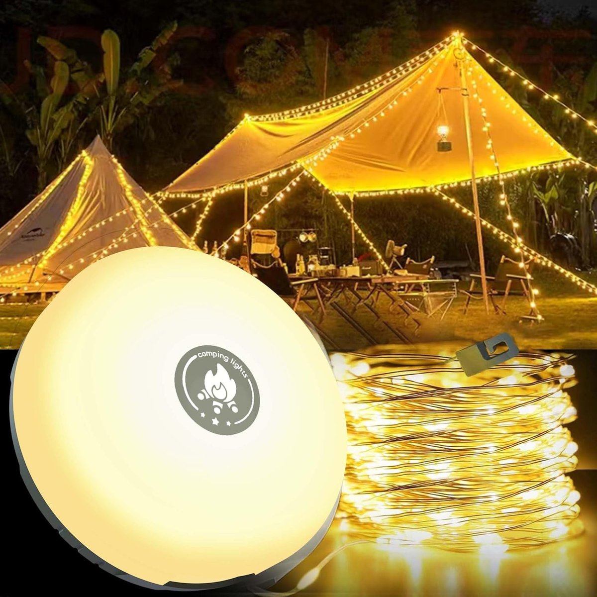 4 w 1 Lampa Campingowa – Lampa, Powerbank i 10 m Łańcuch Świetlny