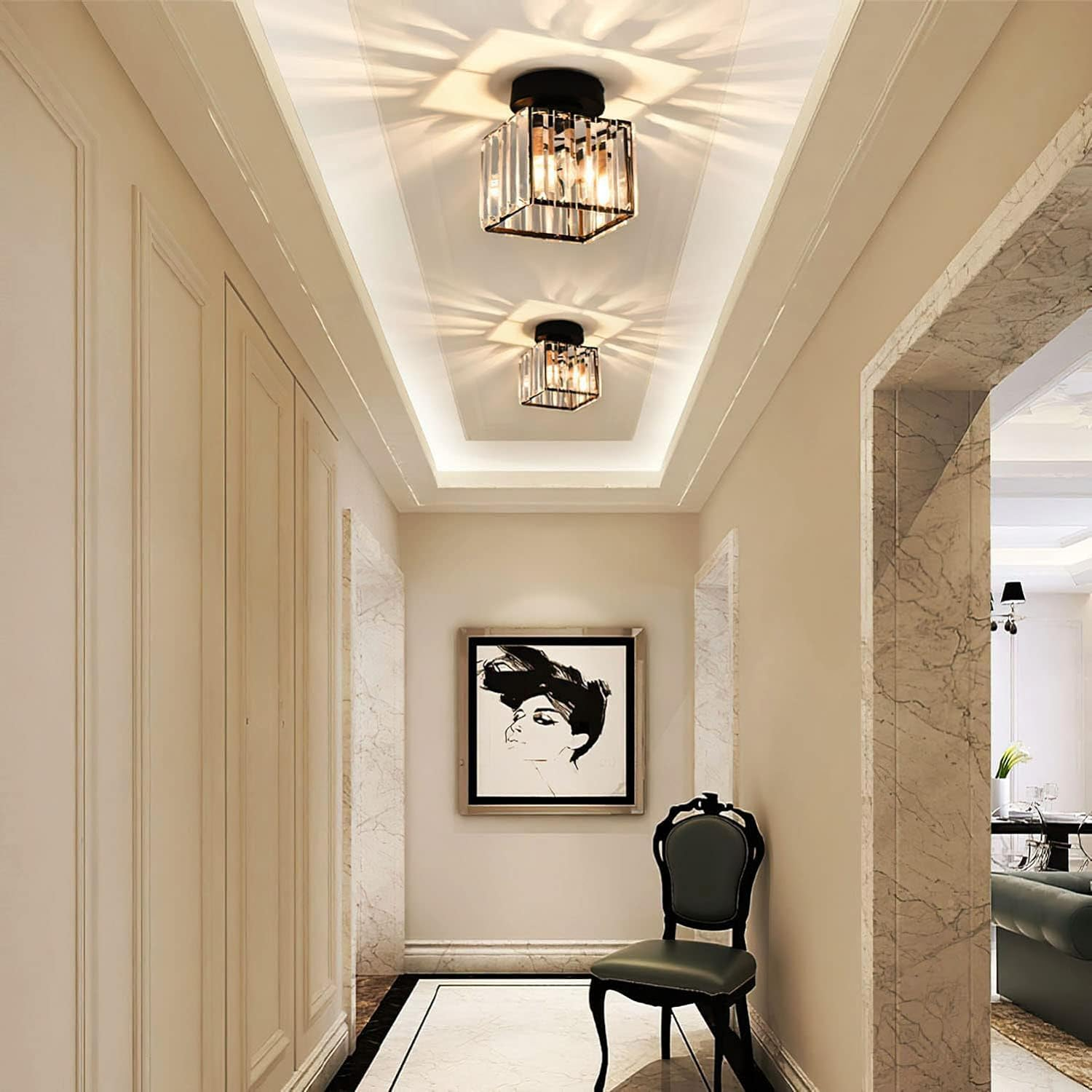 Nowoczesna sufitowa lampa kryształowa – CrystalGlow