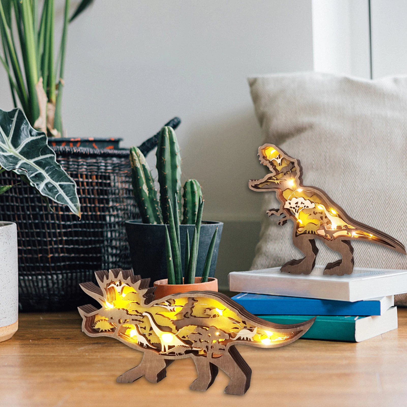 3D Drewniane Figury Dinozaurów z Dokładnym Grawerem