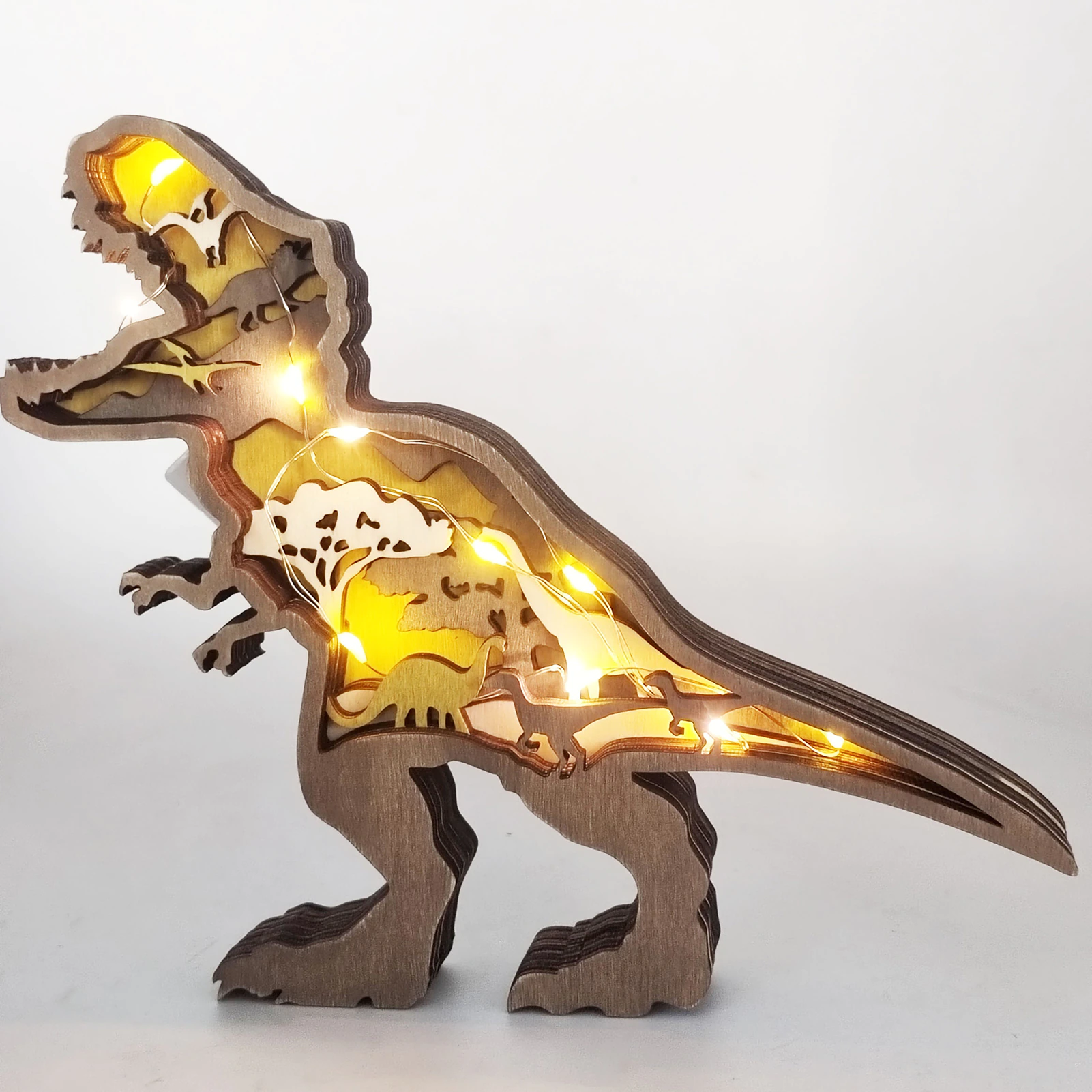 3D Drewniane Figury Dinozaurów z Dokładnym Grawerem